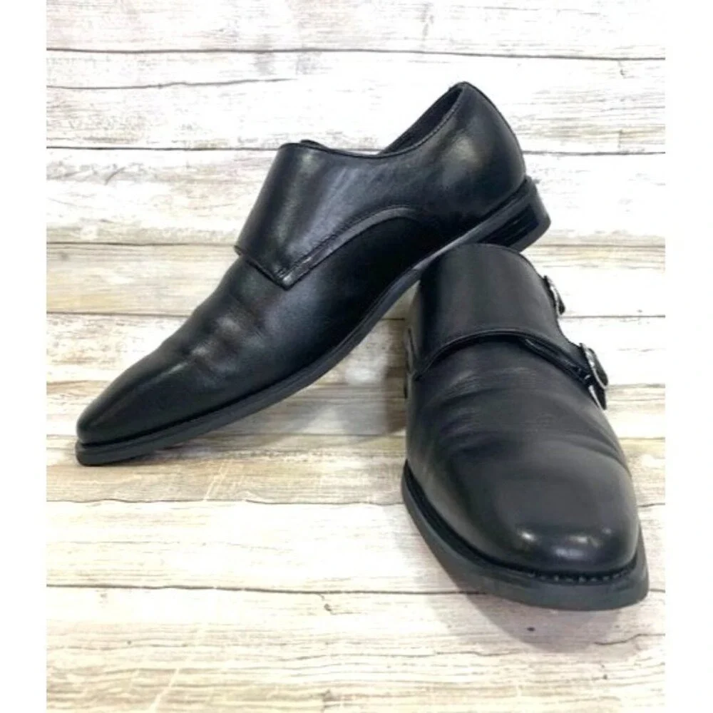 La Milano Men's Black Leather Double‎ Monk Strap Dress Shoes Size 10.5